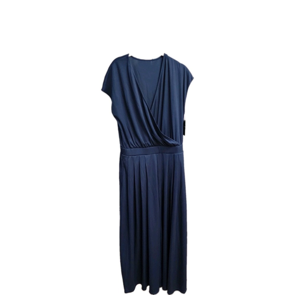 HALARA Wide Leg Jumpsuit Size Large Navy Blue Flowy Waffle Side Pockets Nautical